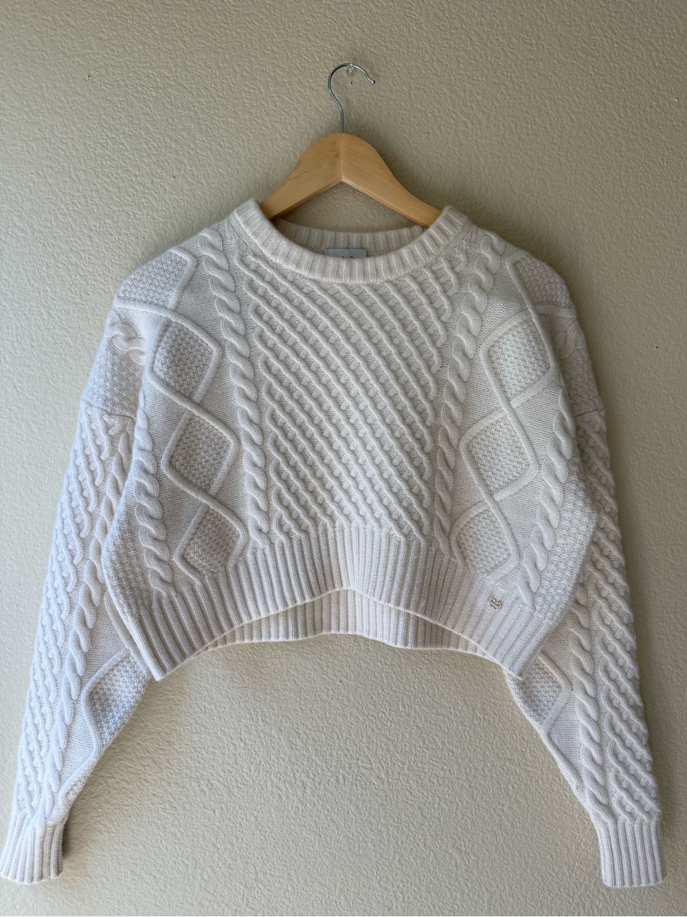 Sunday Best White Cropped Cable-Knit Crewneck Sweater